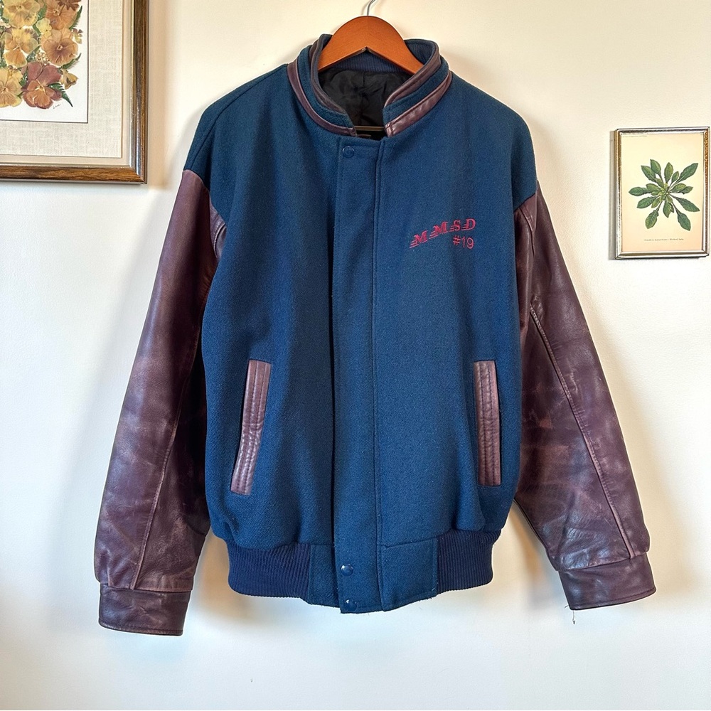 Vintage Wool & Leather Insulated Bomber Jacket Large